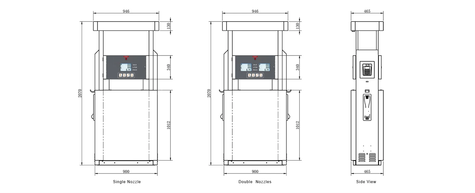 fuel dispenser size